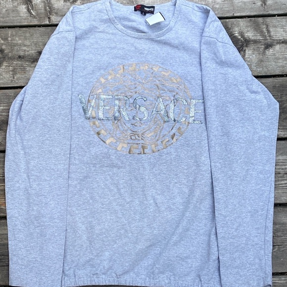 Vintage 90s Versace Sport Sweater Large Gray Big Logo - Picture 8 of 15